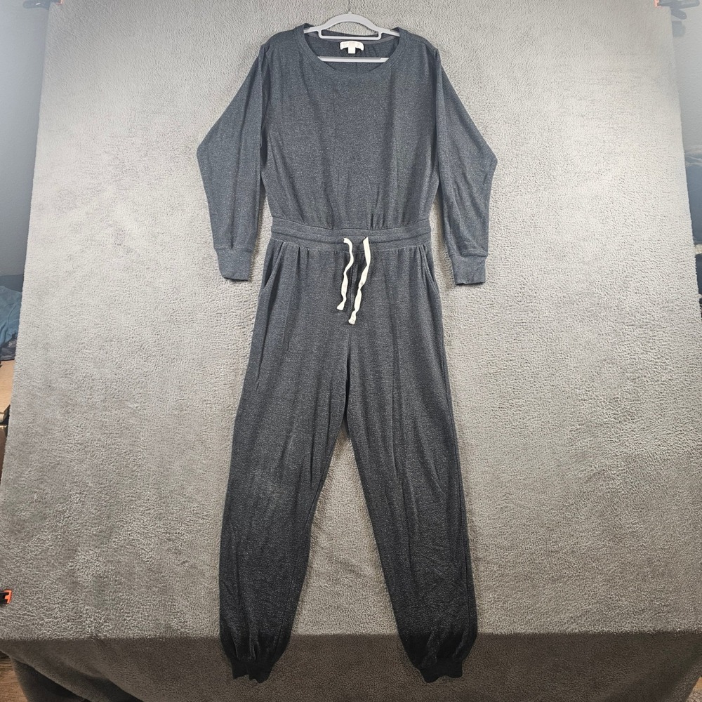 Spiritual Gangster Womens Heather Gray Long Sleeve Drawstring Jogger Jumpsuit M